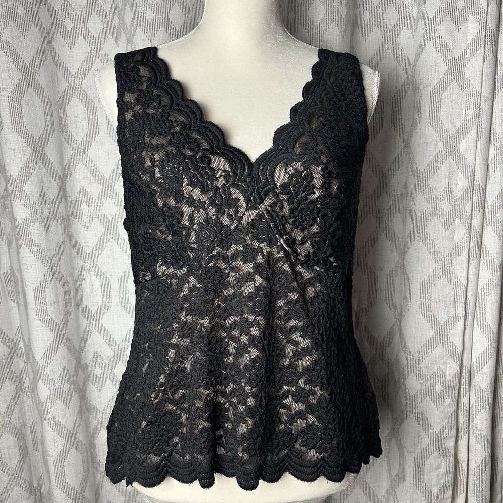 Y2K Connected Apparel Double Lined Lace Black Top Size XL Made In USA Goth Boho